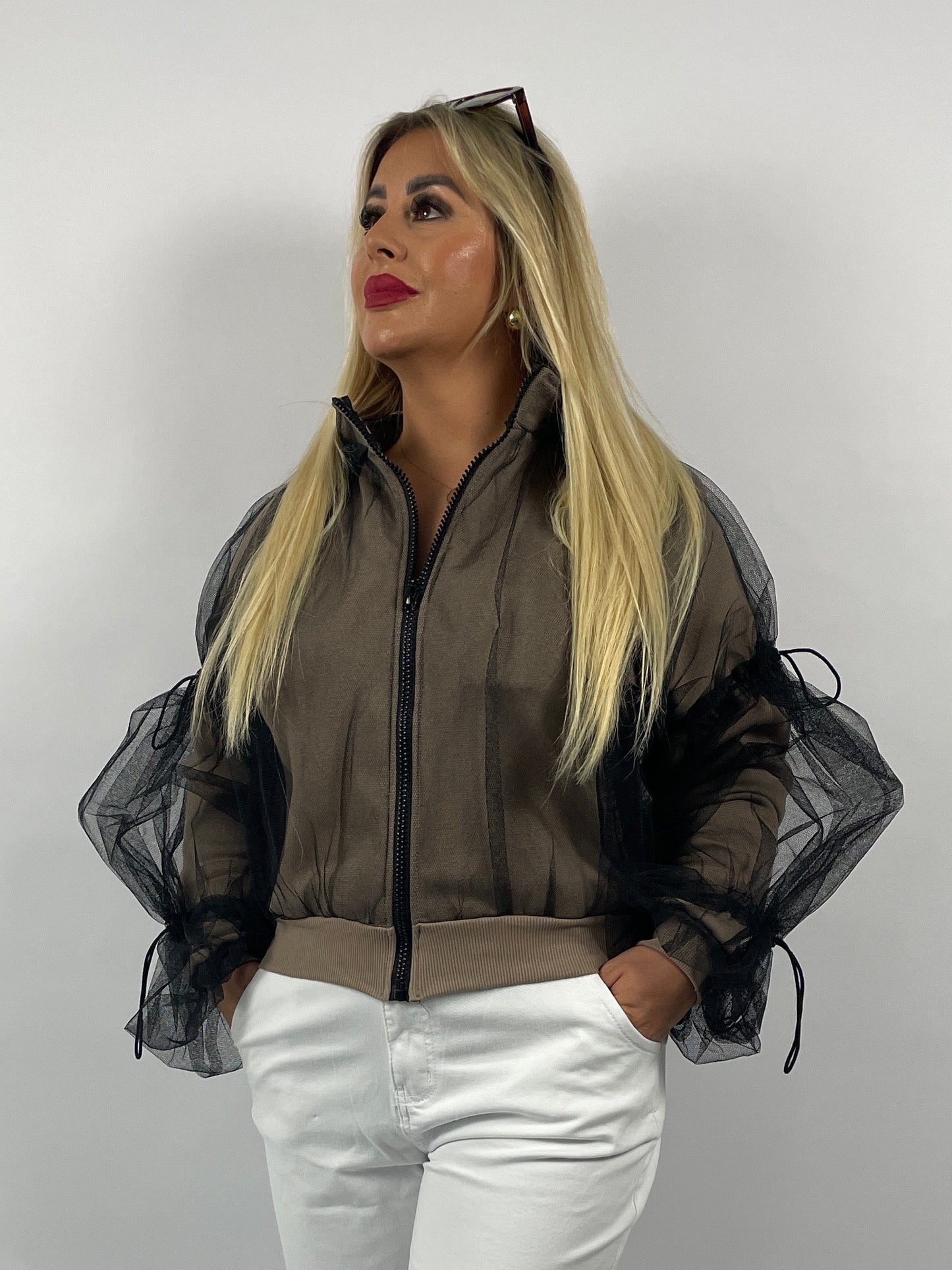 Sweatjacke mit Tüll